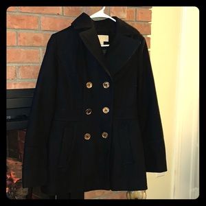 Michael Kors Wool Blend Pea Coat with Gold Buttons